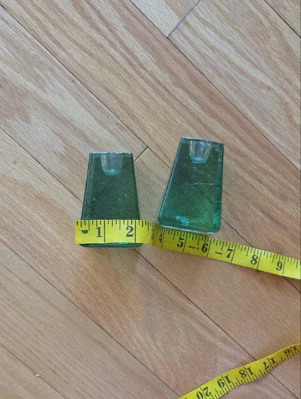 Fire and Light Signed Green Glass Taper Candle Holders - Pair